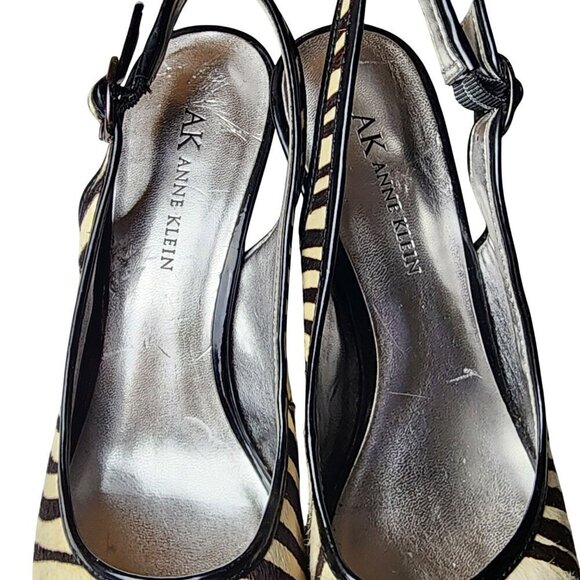 VTG Anne Klein Pony Hair Leather Zebra Print Slingback Peep Toe Heels Size 7.5 - Picture 12 of 15